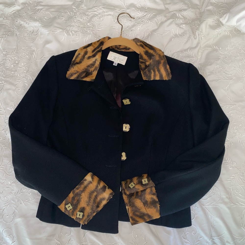 Caché Jacket w/ Animal Print Accent